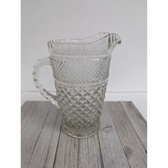 Anchor Hocking Wexford Pitcher #2 Clear Pressed Glass Diamond Point Vintage 9" - Picture 4 of 6